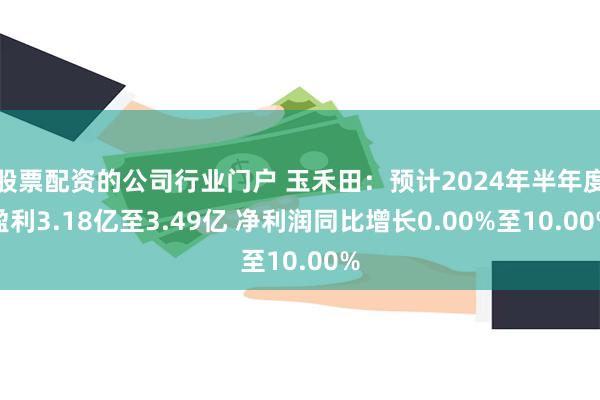 股票配资的公司行业门户 玉禾田：预计2024年半年度盈利3.18亿至3.49亿 净利润同比增长0.00%至10.00%