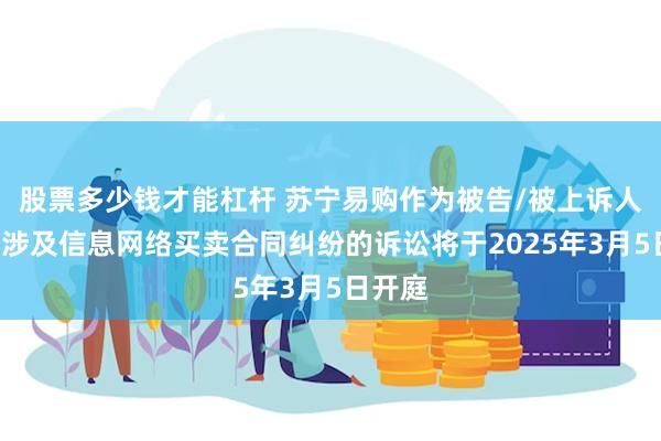 股票多少钱才能杠杆 苏宁易购作为被告/被上诉人的1起涉及信息网络买卖合同纠纷的诉讼将于2025年3月5日开庭