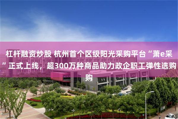 杠杆融资炒股 杭州首个区级阳光采购平台“萧e采”正式上线，超300万种商品助力政企职工弹性选购